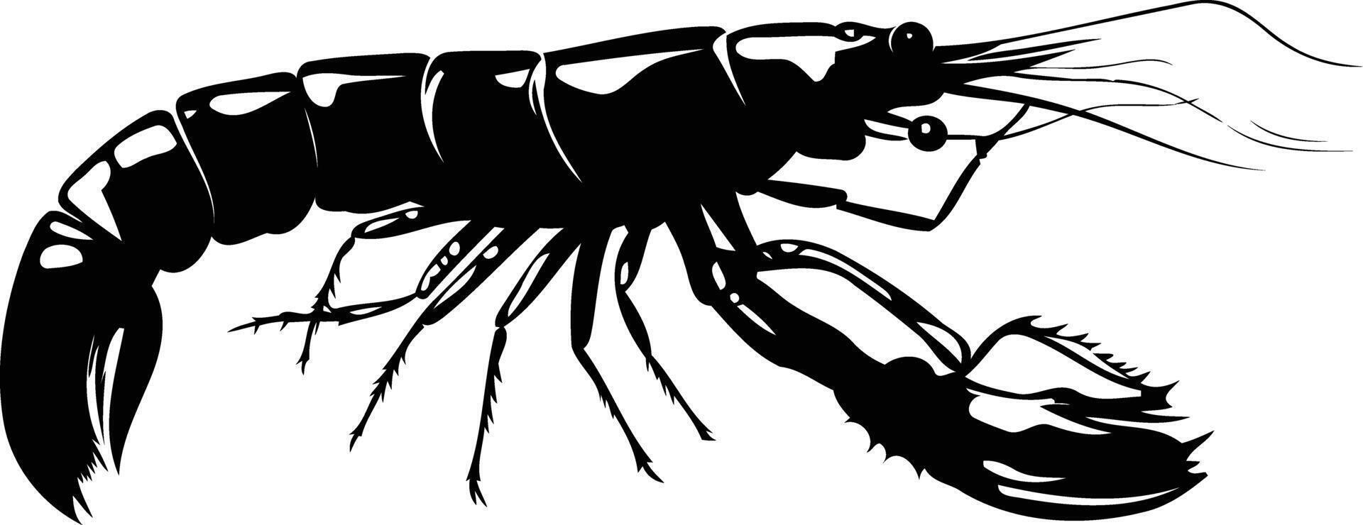 Simple yet striking, this black and white silhouette of a lobster is perfect for branding, design projects, and more vector