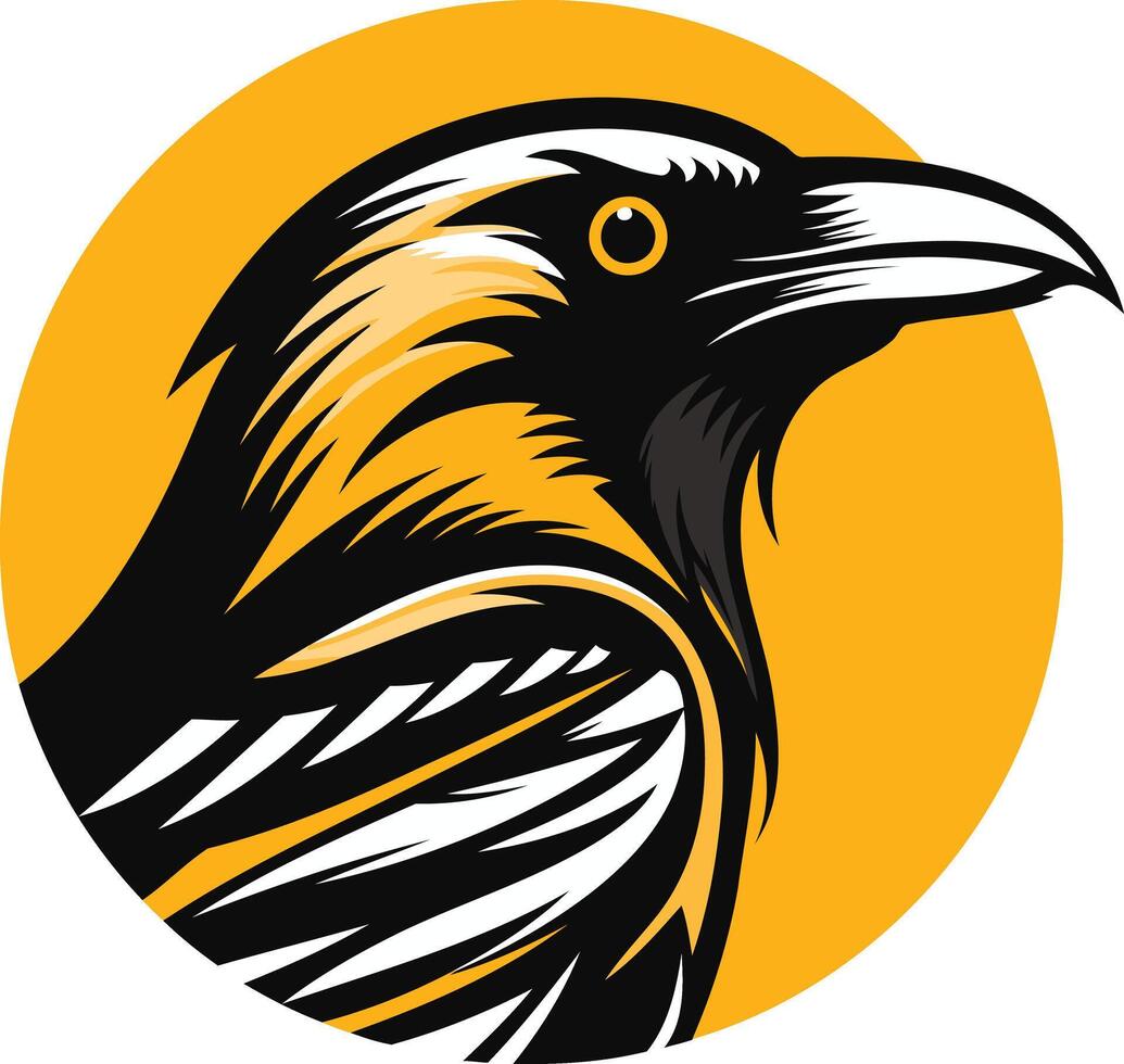 Raven Illustration with Yellow Background vector