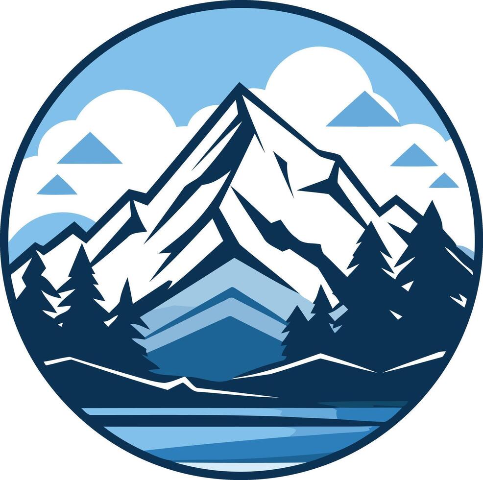 A minimalist mountain logo in a circular design vector