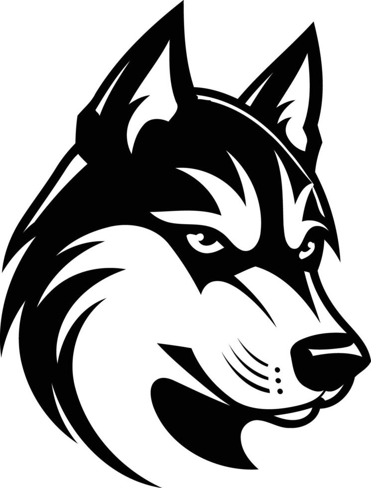 A bold, black and white illustration of a wolf's head, perfect for use as a logo, mascot, or design element vector