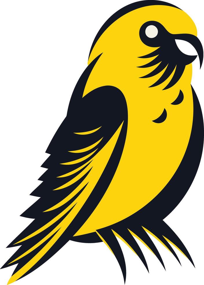 A bold, stylized illustration of a yellow bird with black accents vector