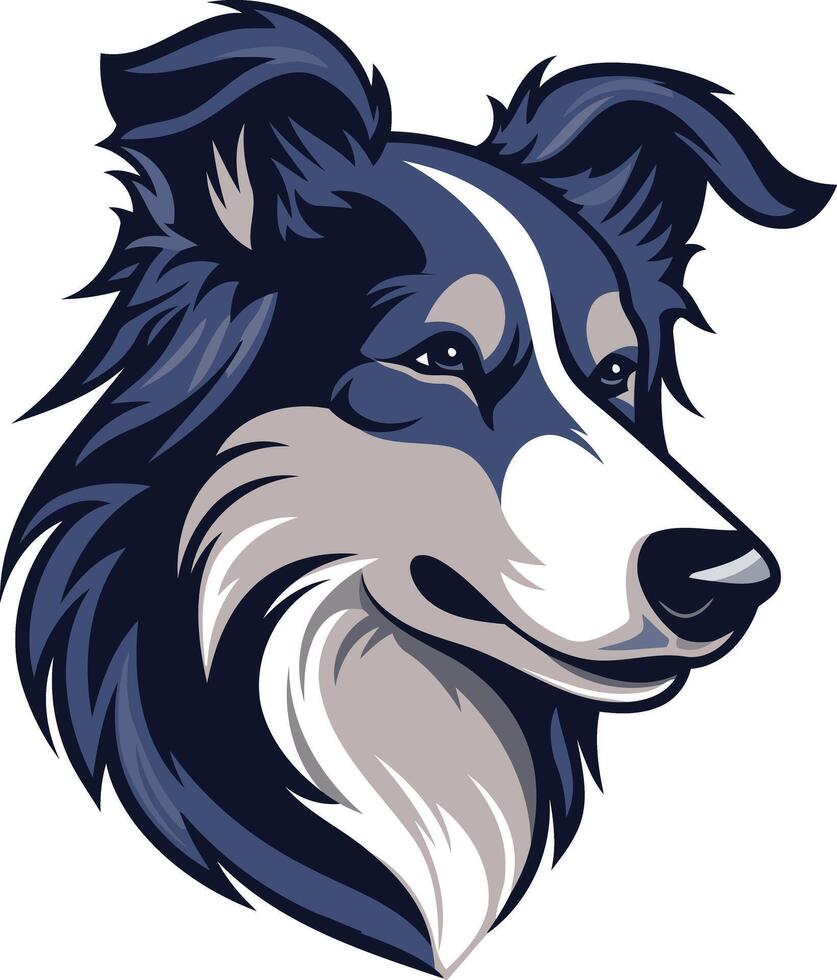 A bold and stylized illustration of a border collie head, perfect for branding, logos, and pet-related designs vector