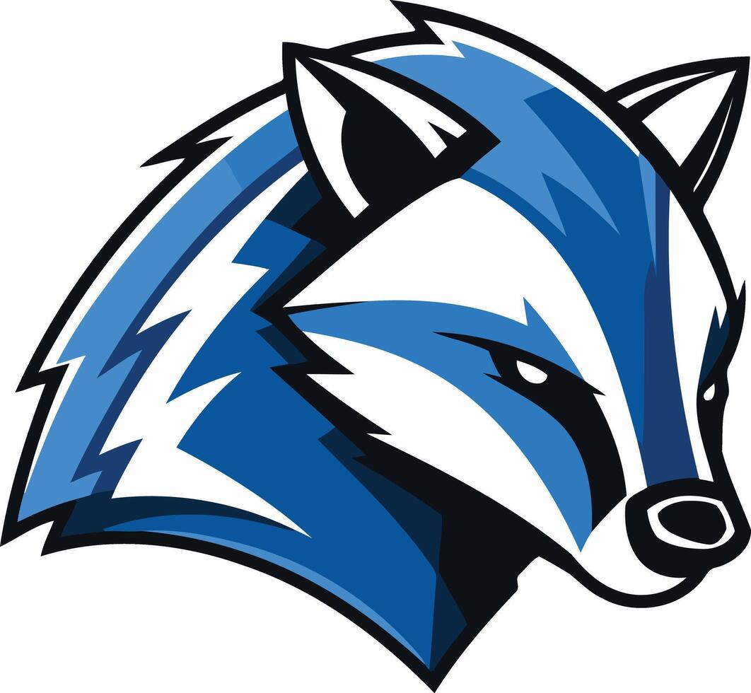 A fierce and dynamic badger head logo in blue and white, perfect for a sports team, brand, or gaming clan vector