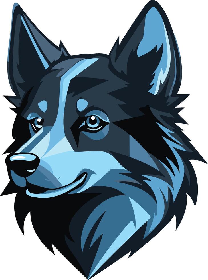 A striking blue and black wolf head logo with a friendly expression, perfect for a brand focused on loyalty, strength, and integrity vector