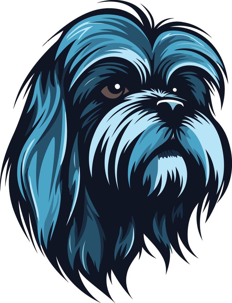 A striking, stylized illustration of a shih tzu dog, rendered in bold blue and black tones vector