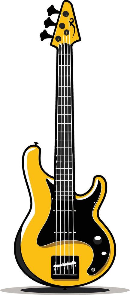 A vibrant yellow electric bass guitar with black accents, perfect for music-related designs, posters, and website graphics vector