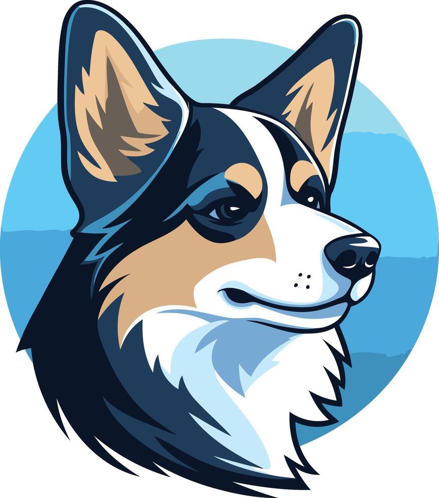 Cute cartoon illustration of a friendly, blue-eyed corgi with a charming smile vector