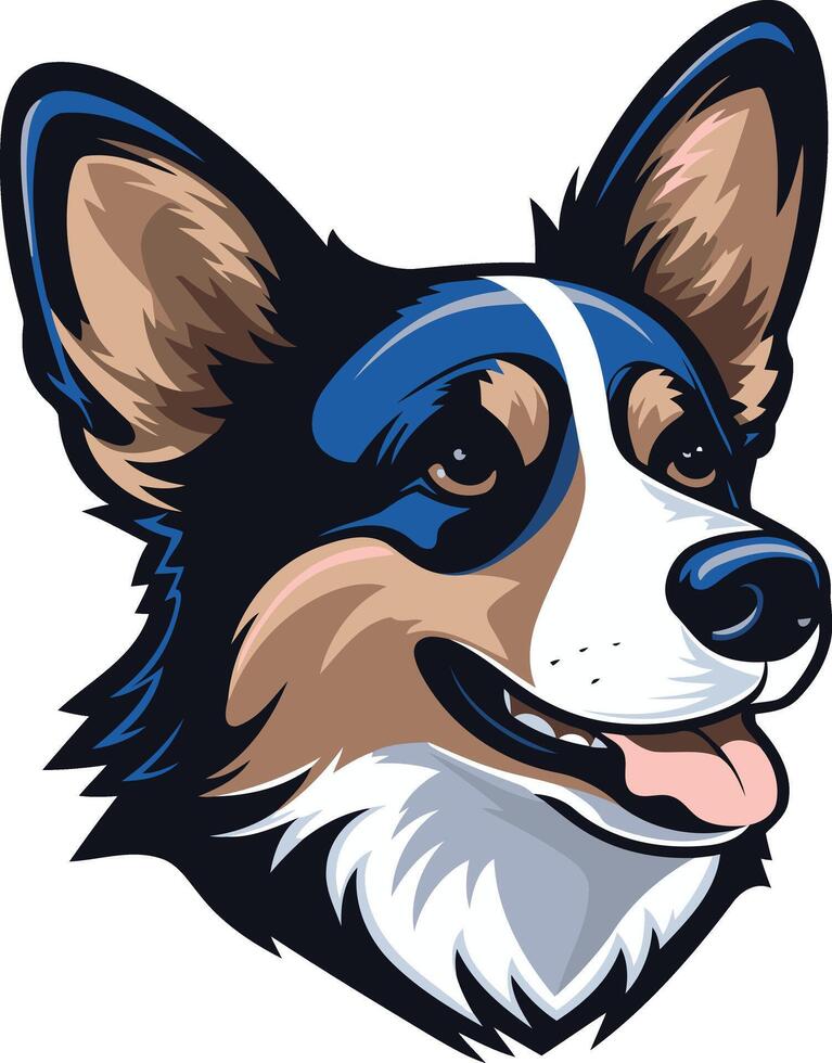 A friendly and energetic cartoon illustration of a blue merle corgi with a playful expression vector