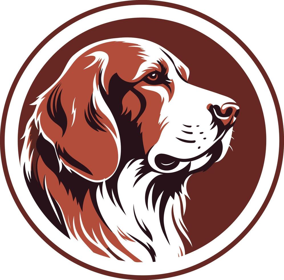 Bold and simple dog logo design featuring a stylized canine head with a brown and white color scheme vector