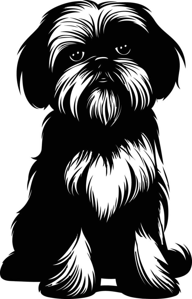 A simple yet elegant black and white silhouette of a shih tzu dog, perfect for pet-themed designs, social media posts, or branding vector