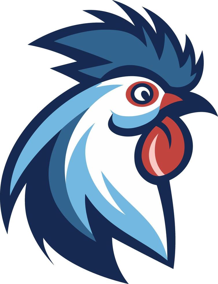 A bold, blue and red rooster head logo, perfect for sports teams, farms, and businesses seeking a strong and confident image vector