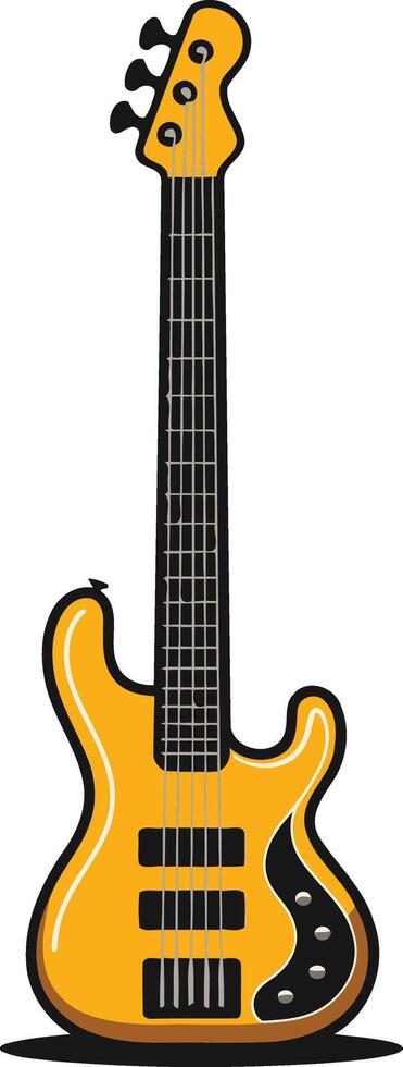 A vibrant yellow bass guitar with black accents, perfect for music-themed designs and projects vector