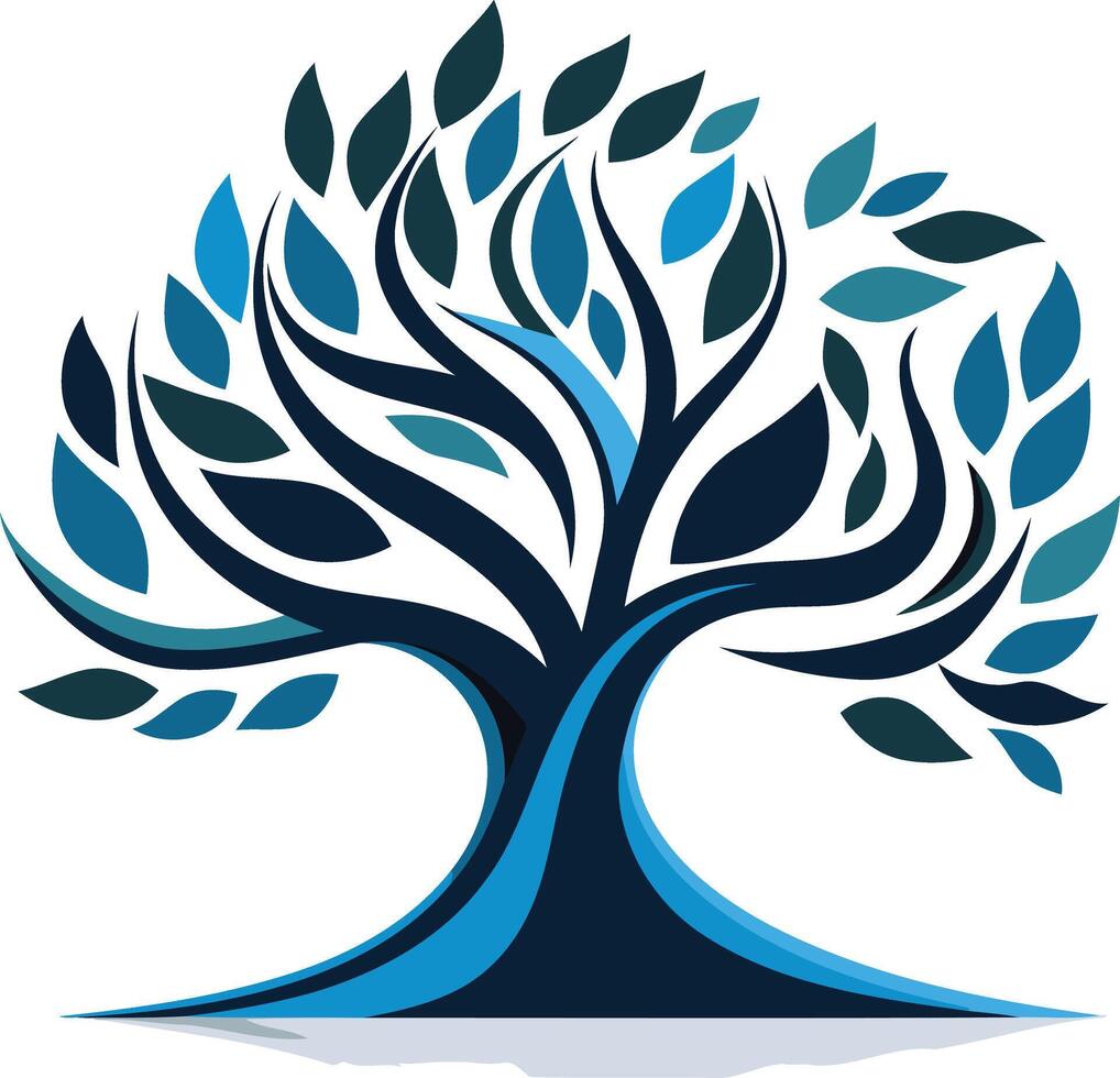 Stylized tree logo design with blue and black color scheme vector
