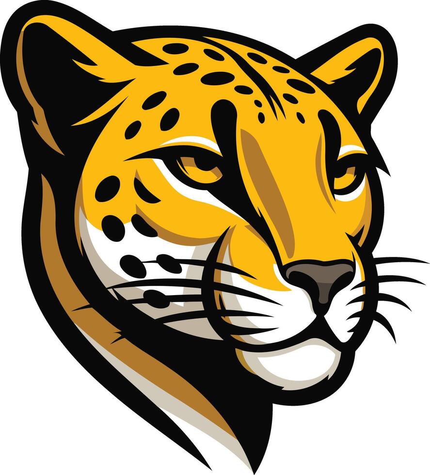 Fierce and powerful cheetah head mascot illustration with bold lines and vibrant colors vector