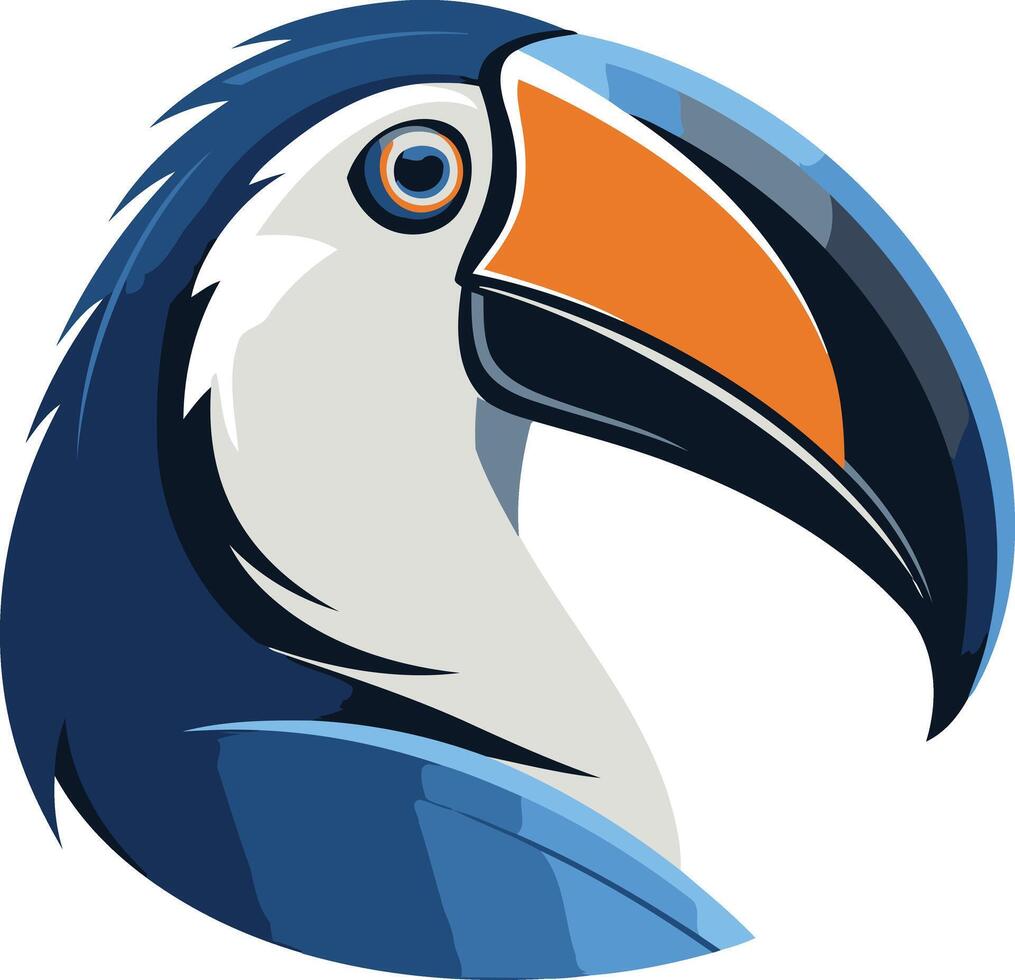 A vibrant and modern logo featuring a toucan's head in a blue, white, and orange color scheme vector