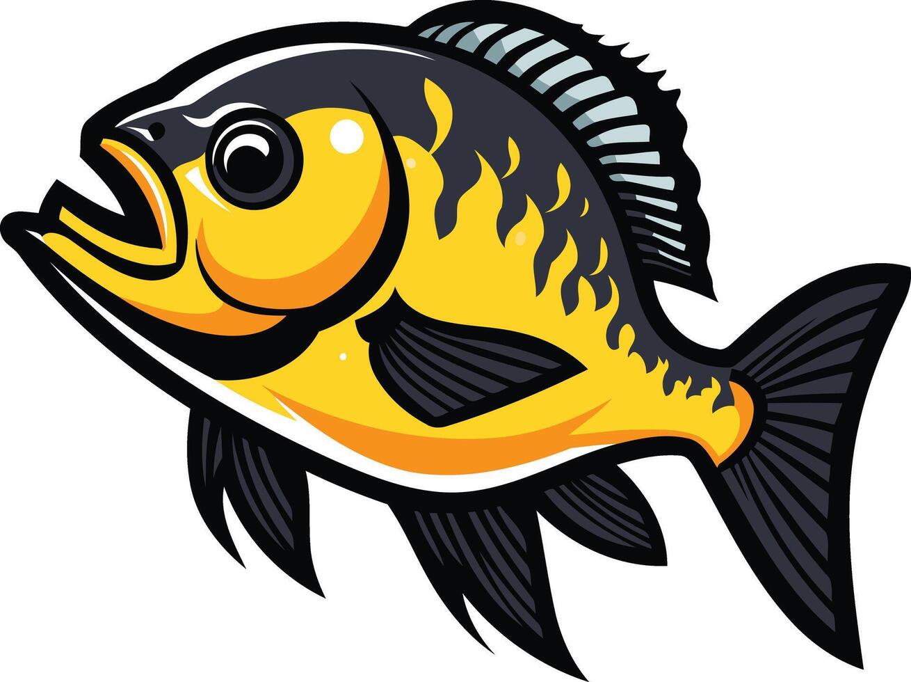 A bold and vibrant cartoon illustration of a piranha fish, perfect for logos, branding, and illustrations related to fishing, nature, and south american culture vector