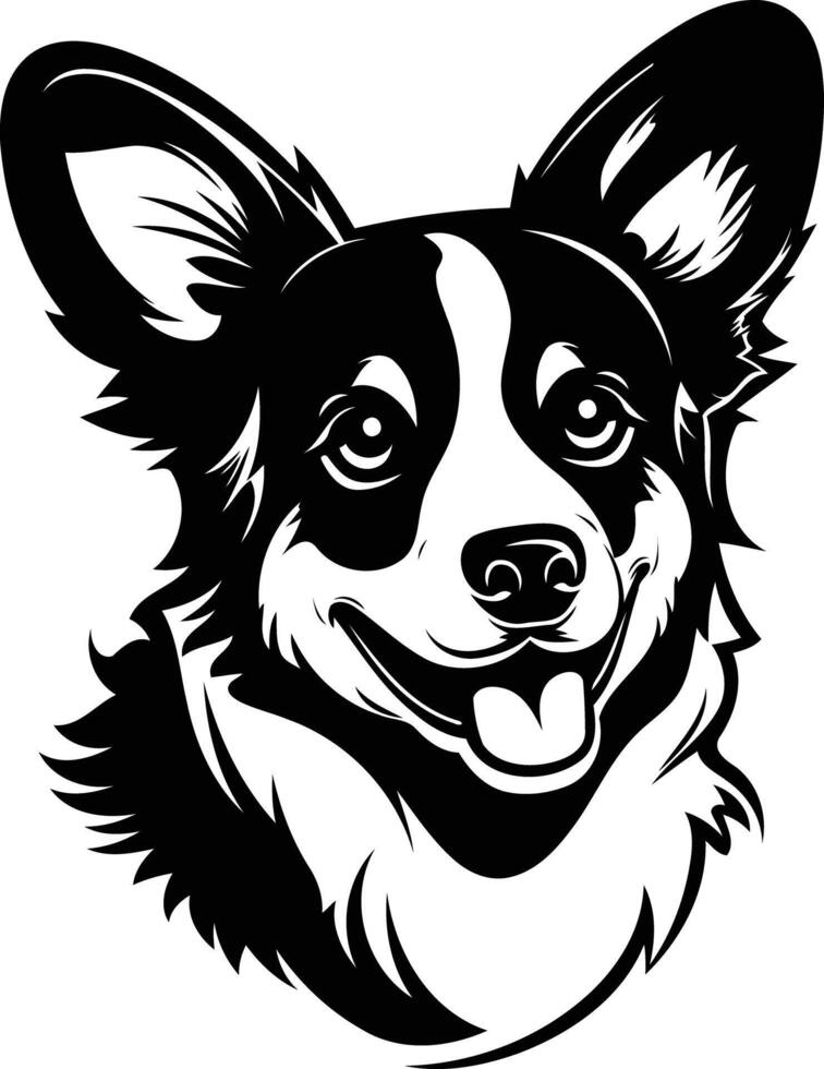 A friendly black and white illustration of a smiling dog's face vector