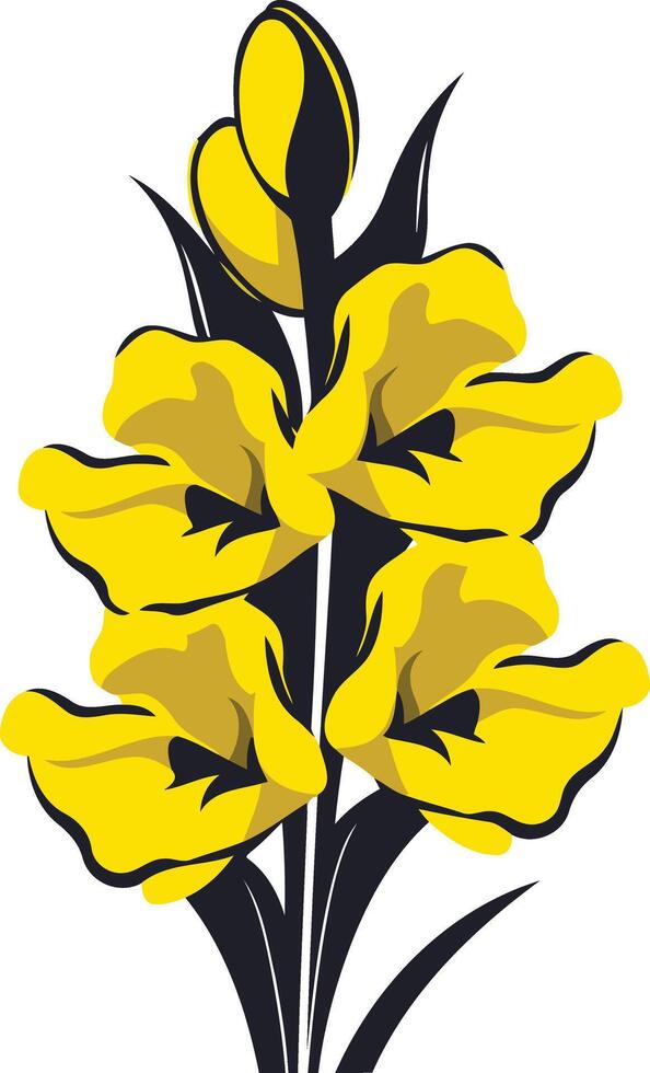 A stylized illustration of yellow flowers with dark green stems, perfect for design projects, branding, and website graphics vector