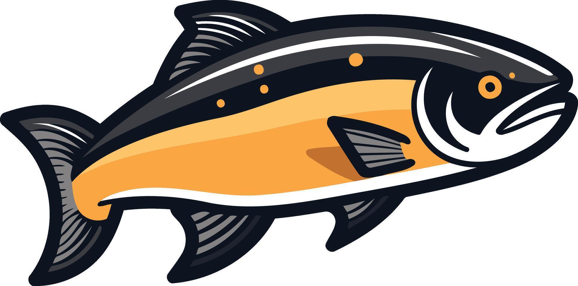 A cartoon illustration of a salmon fish with a black and orange design vector