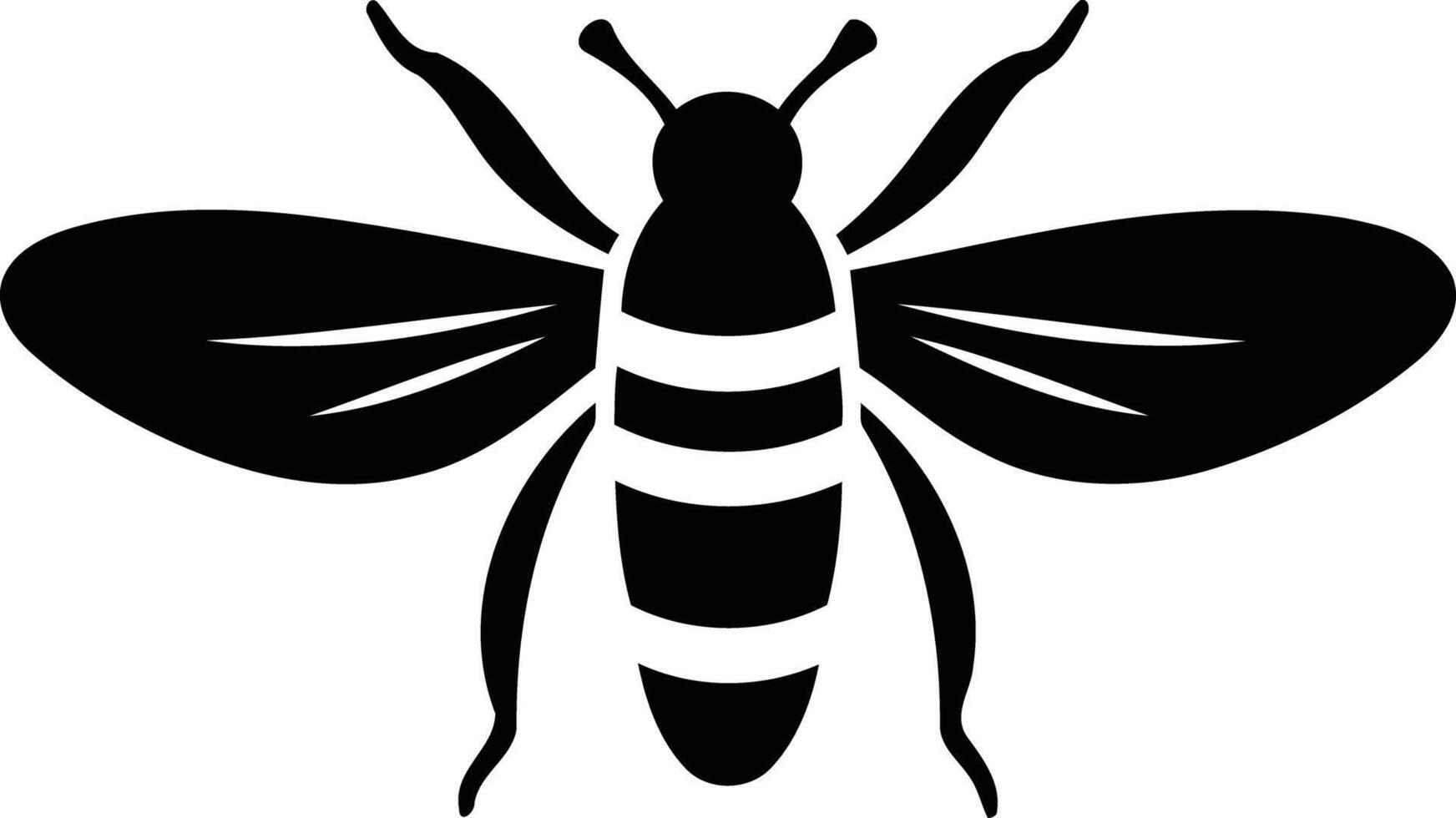 Simple black and white bee silhouette perfect for logo design, branding, and nature-inspired illustrations vector