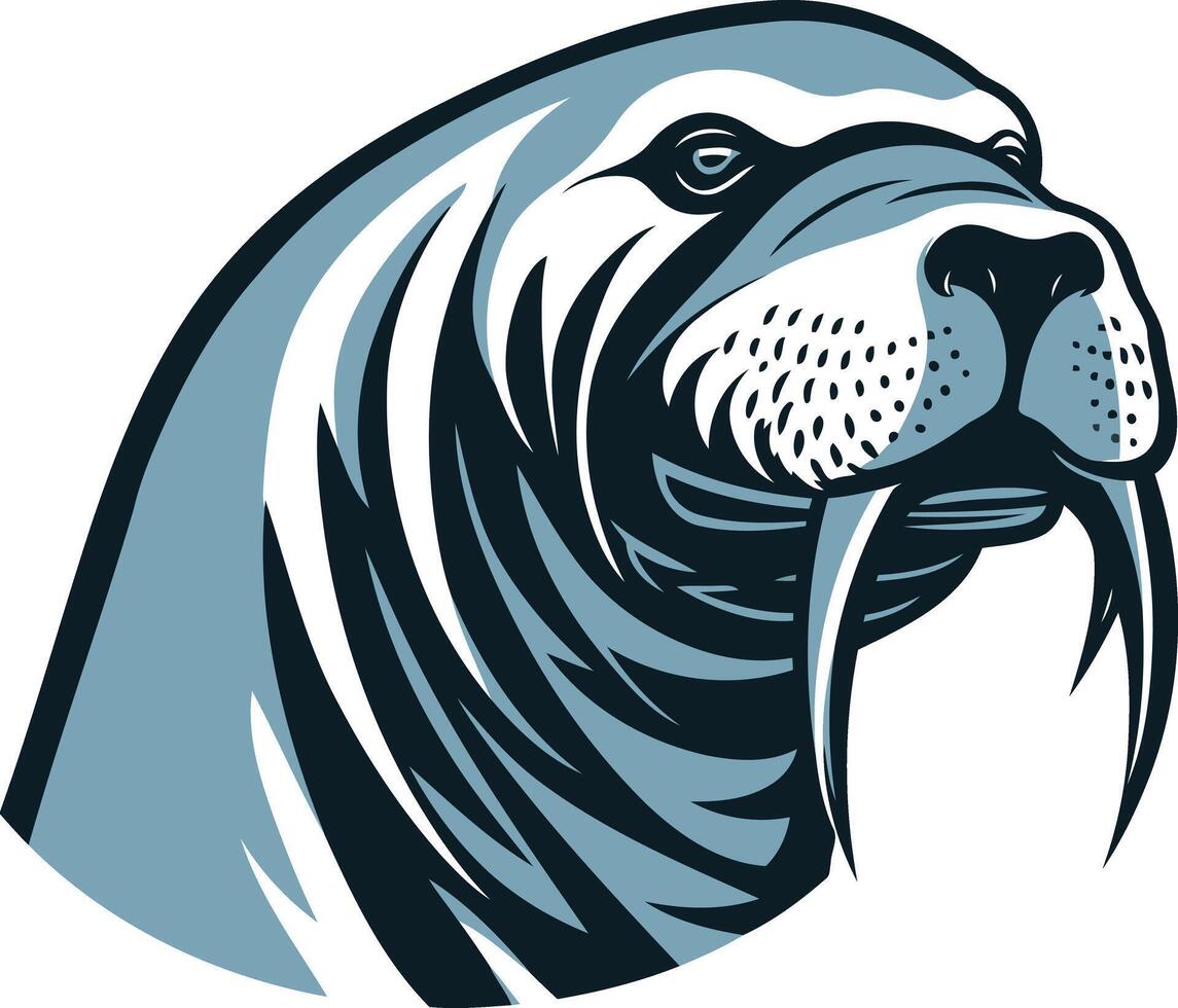 A powerful and detailed illustration of a walrus head, perfect for branding, logos, and animal-themed designs vector