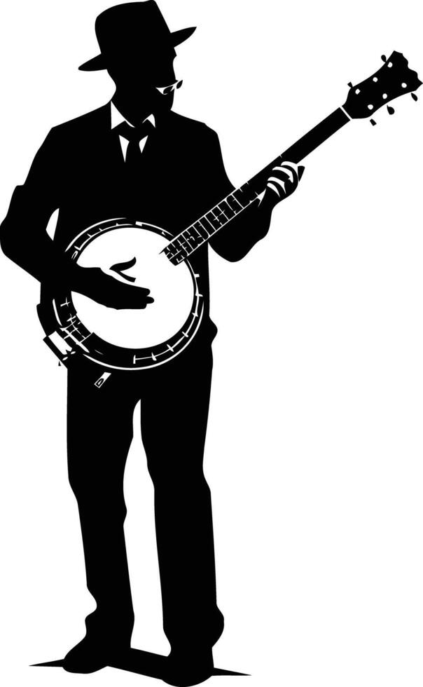 Silhouette of a musician playing a banjo vector