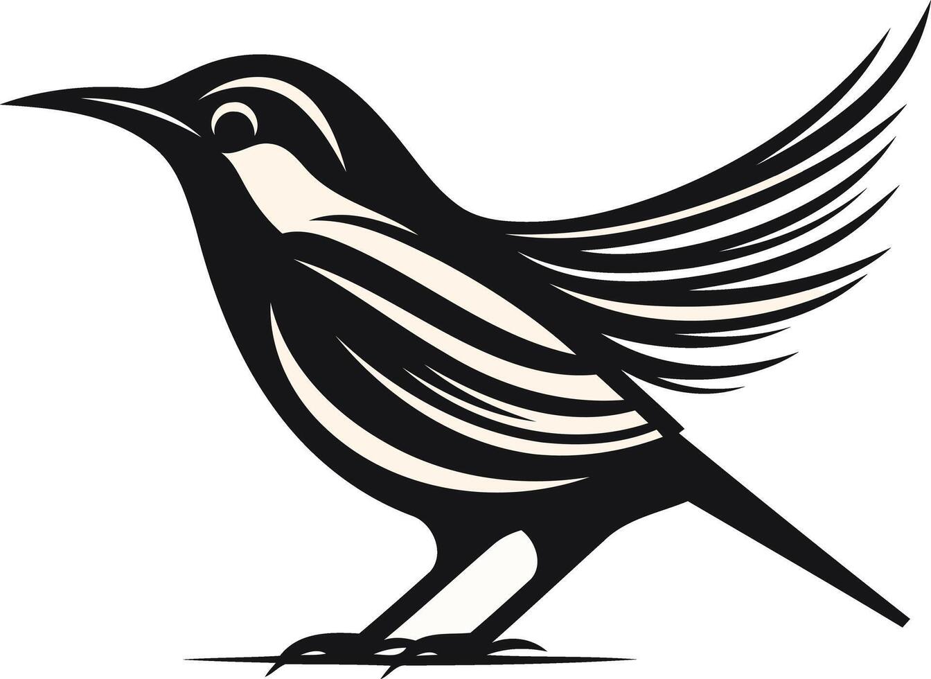 Stylized black and white illustration of a bird with a long tail, perfect for logo or design projects vector