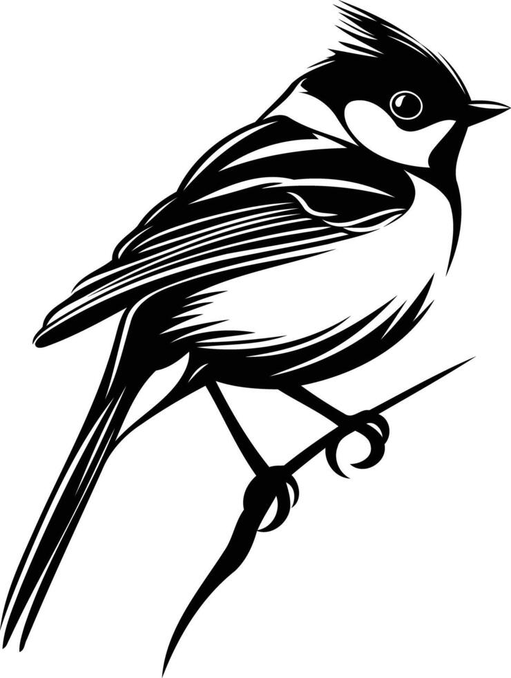 Simple black and white illustration of a perched bird vector