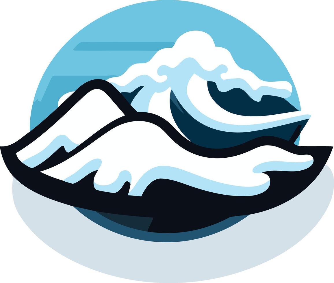 A stylized logo featuring a wave crashing over mountains, creating a sense of dynamic energy and powerful nature vector