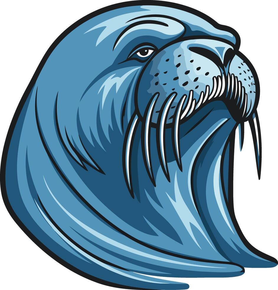 Blue and White Walrus Portrait vector