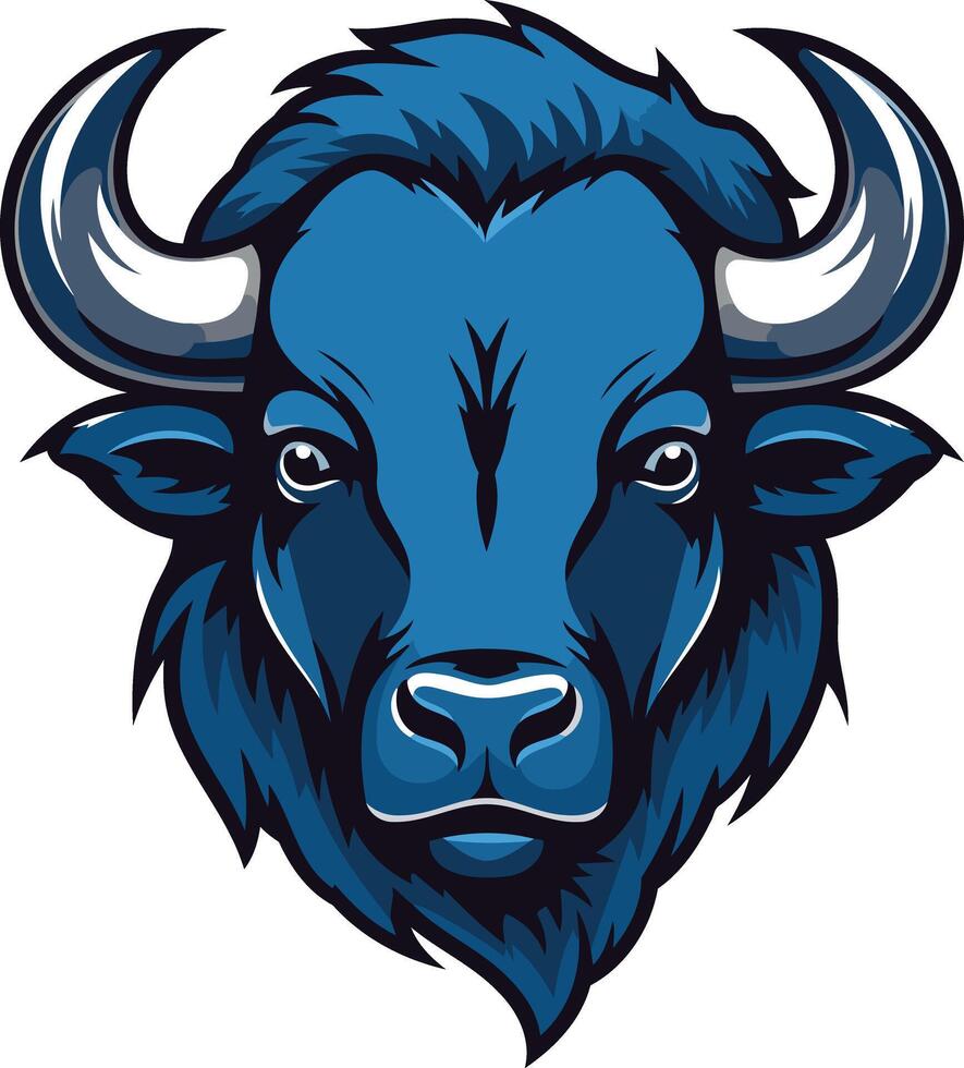 Powerful blue bison head illustration, perfect for branding, sports teams, and mascot designs vector