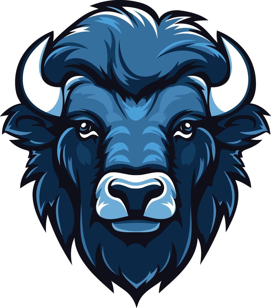 Powerful and fierce blue bison head logo design, perfect for sports teams, brands, and organizations seeking a strong, iconic symbol vector