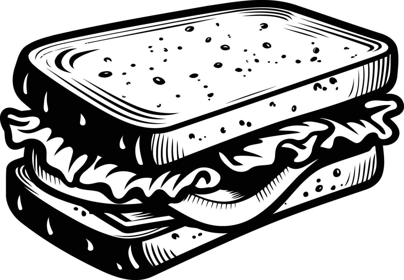 A classic sandwich, depicted in a vintage, black and white style vector