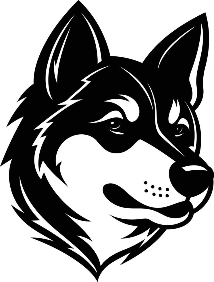 Black and white illustration of a husky dog's head, perfect for logo design, branding, or t-shirt graphics vector