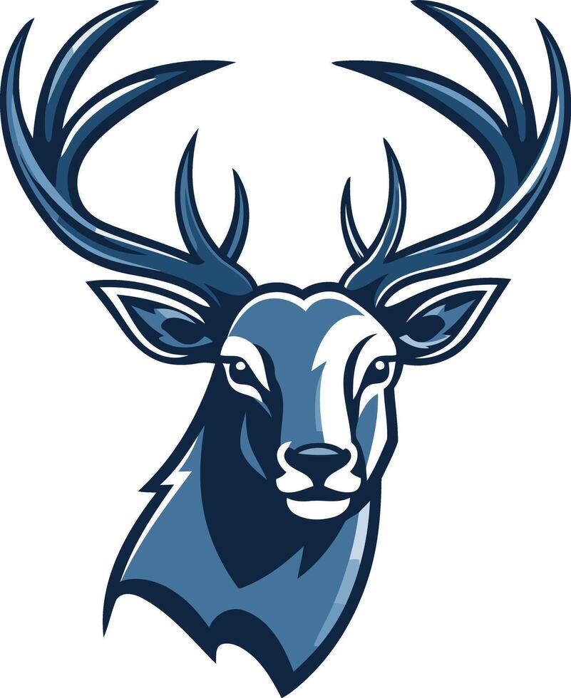A powerful and stylish blue deer head logo with large antlers vector