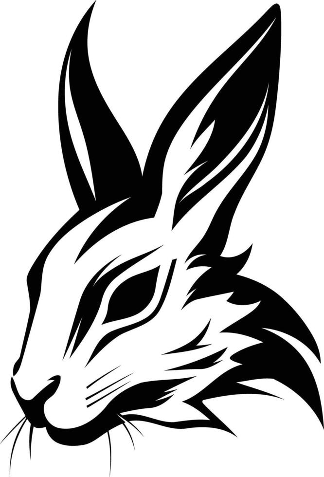 Stylized black and white rabbit head illustration, perfect for logo design, branding, or tattoo art vector