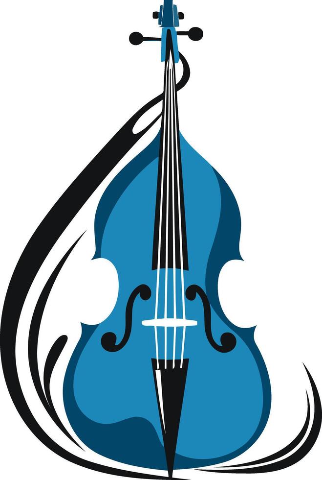 A stylized blue cello with a black floral design vector