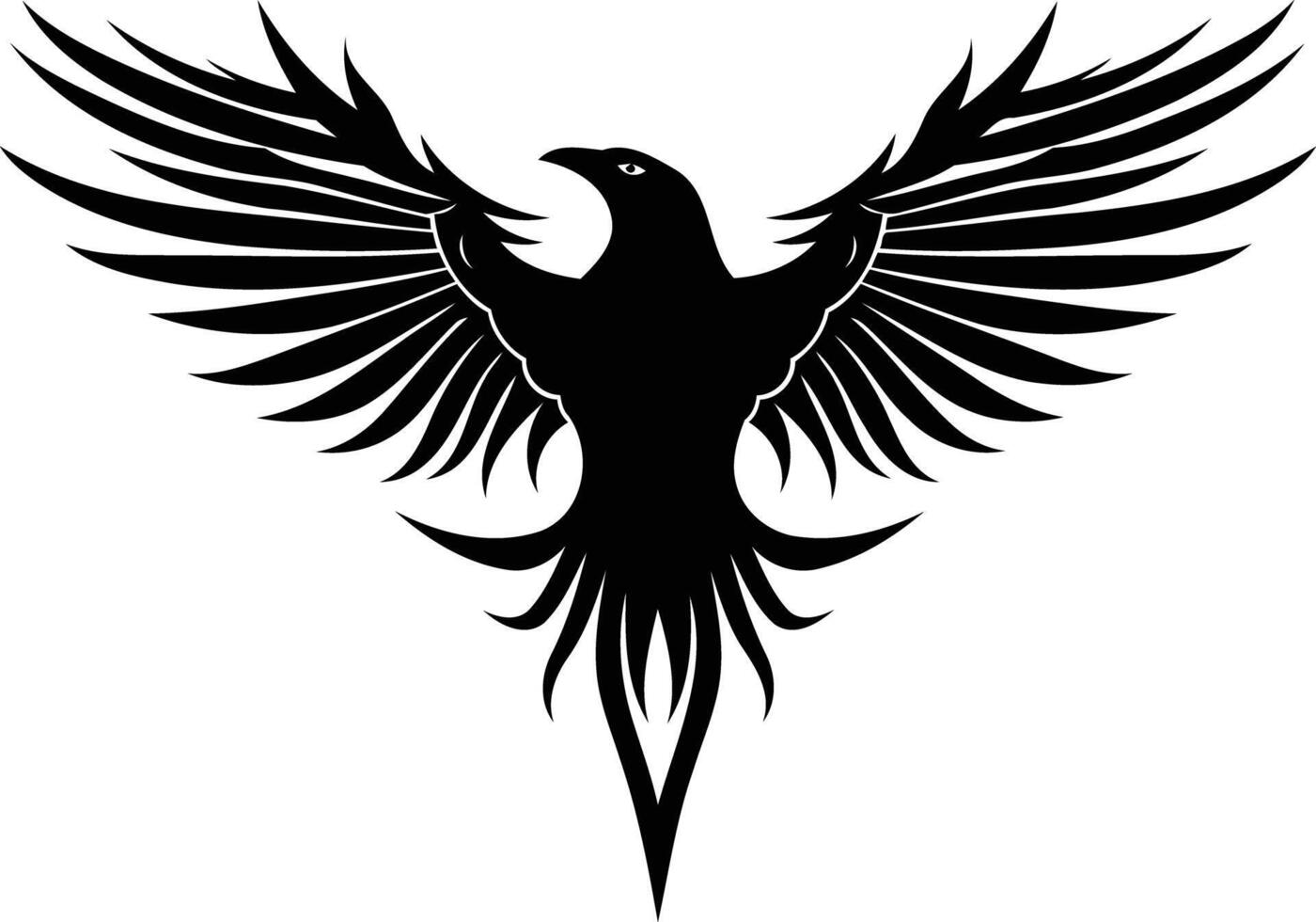 Black and white stylized tattoo design of a phoenix with outstretched wings vector
