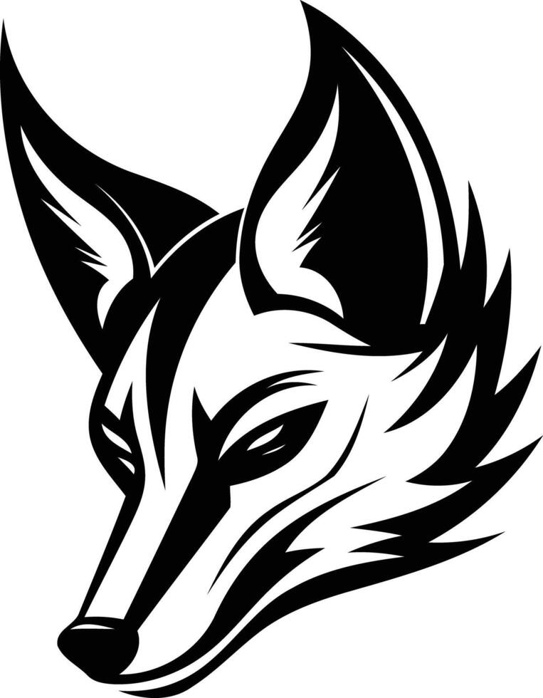 A bold, black and white illustration of a fox's head in a tribal style vector