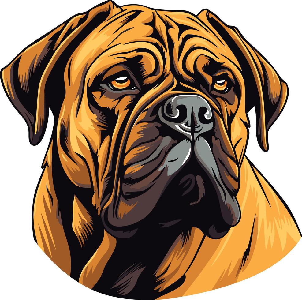 A close-up portrait of a powerful bullmastiff dog, with a serious expression and intense gaze vector