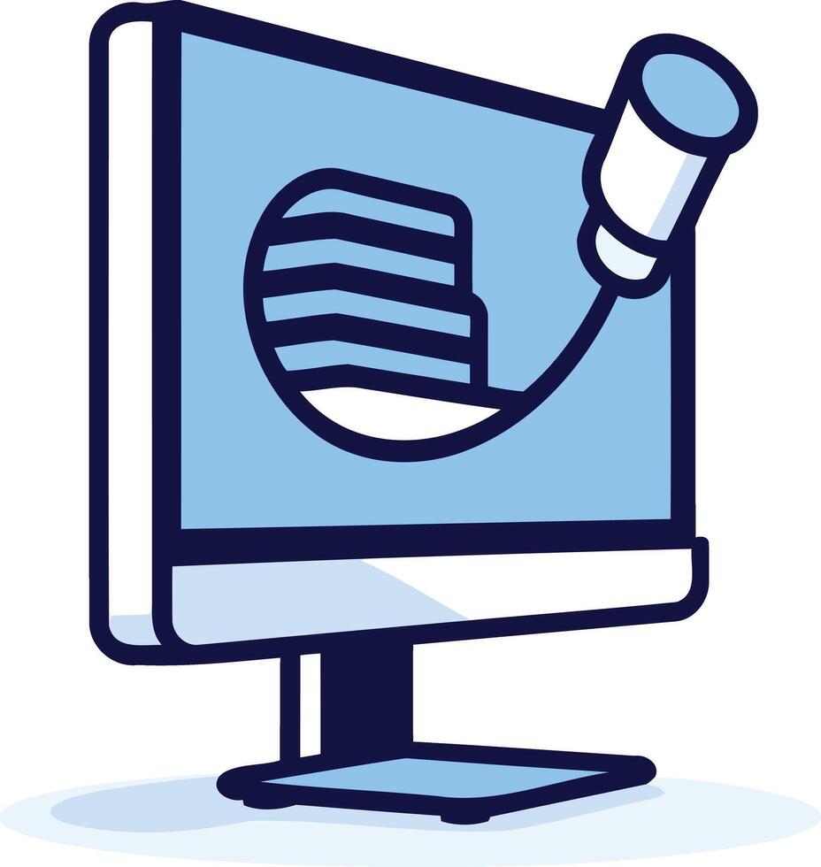 Computer Screen with a Cylinder and a Curved Line vector