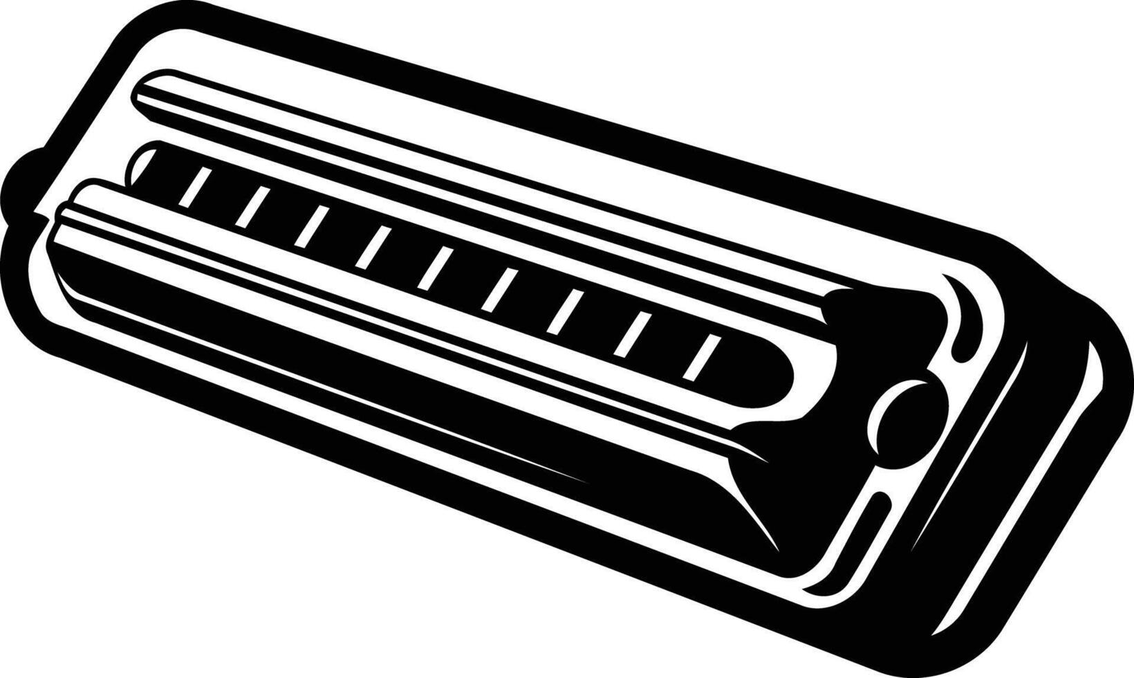 A classic black and white illustration of a harmonica vector