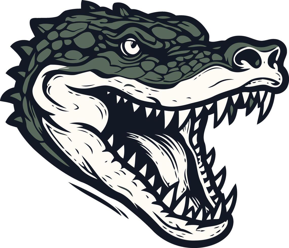 A fierce alligator head with sharp teeth and an open jaw, perfect for designs with a dangerous and powerful feel vector