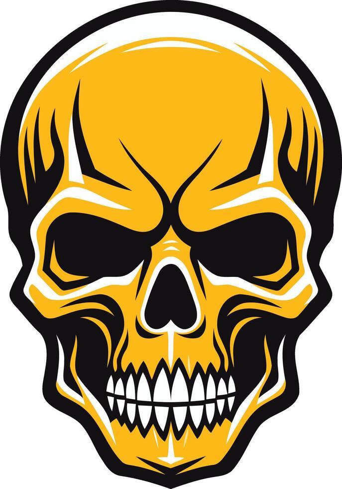 A bold and graphic illustration of a yellow skull with black details vector