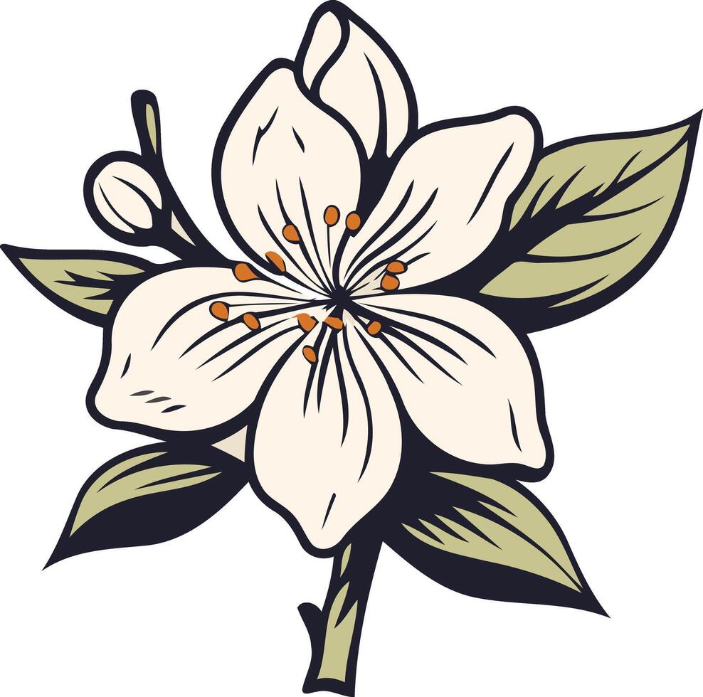 A delicate illustration of a single white flower with green leaves, perfect for adding a touch of nature to your designs vector
