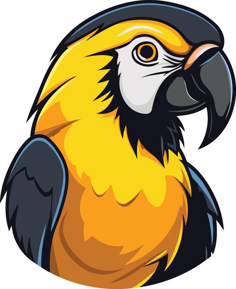 A vibrant illustration of a yellow and blue macaw's head, perfect for logos, branding, and t-shirt designs vector