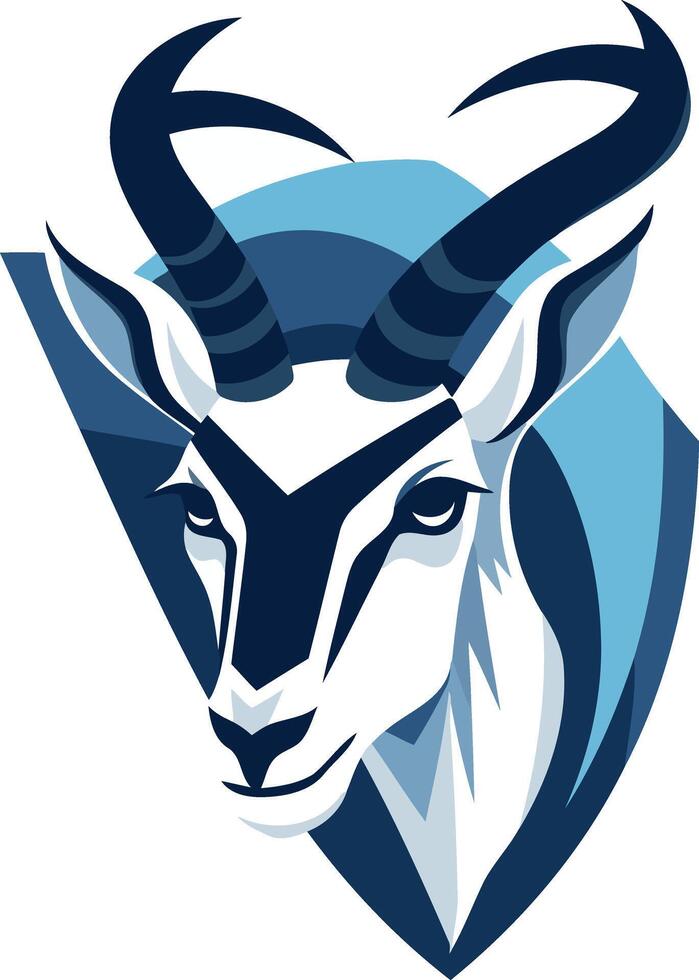 Bold and stylish logo featuring a stylized antelope head with a blue and white color scheme vector