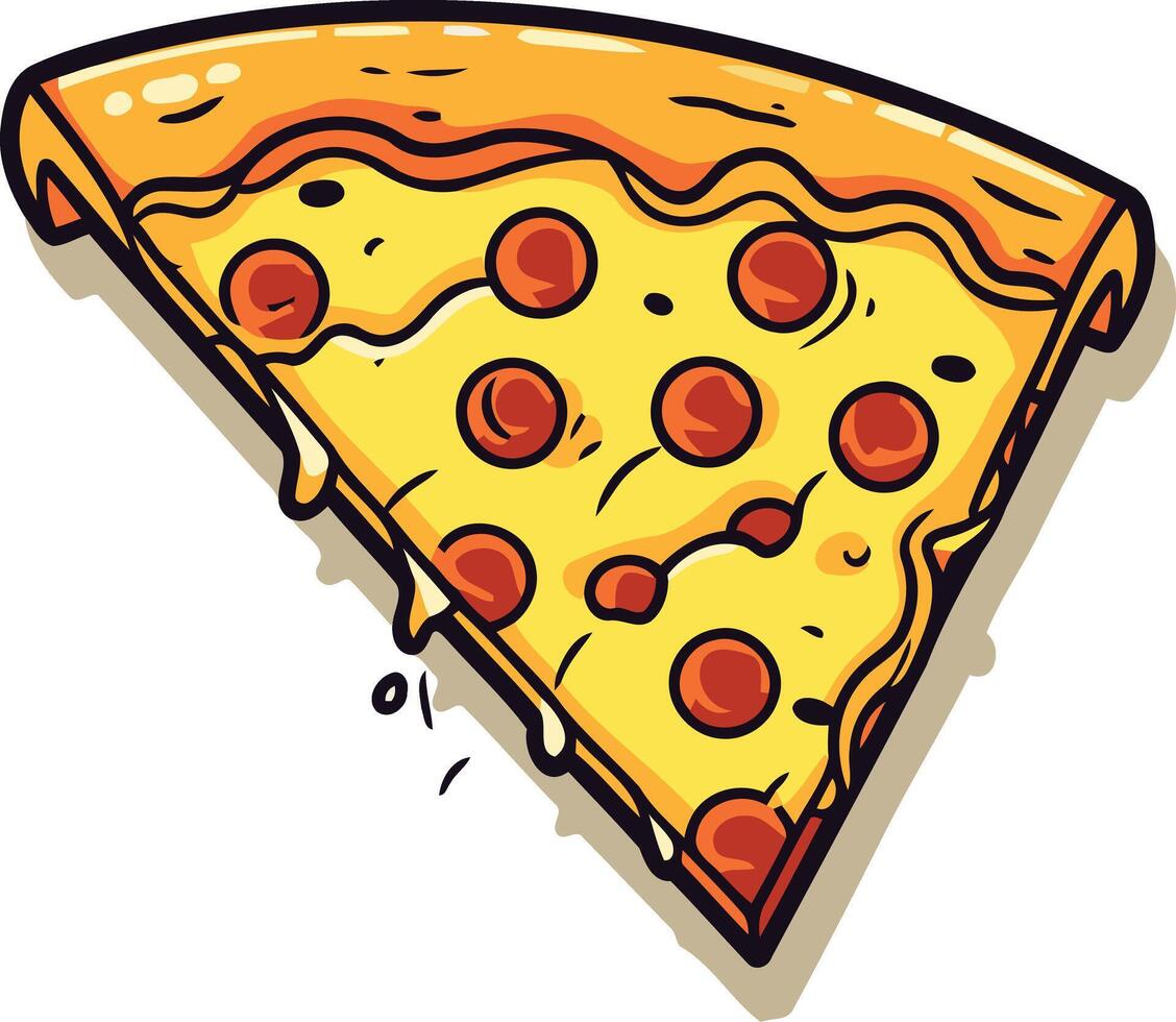 Delicious cartoon pizza slice with pepperoni and cheese, perfect for menus, social media, and food packaging vector