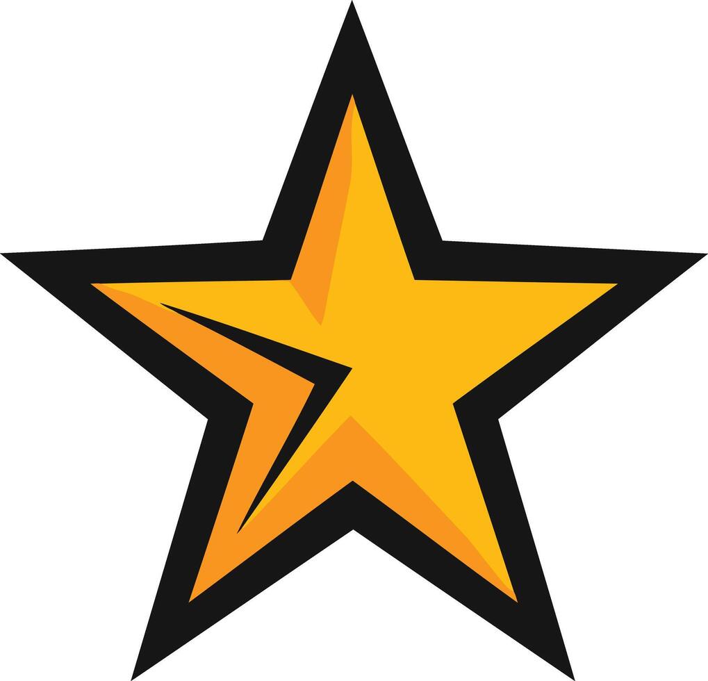 A bold, stylized yellow star with a black outline vector