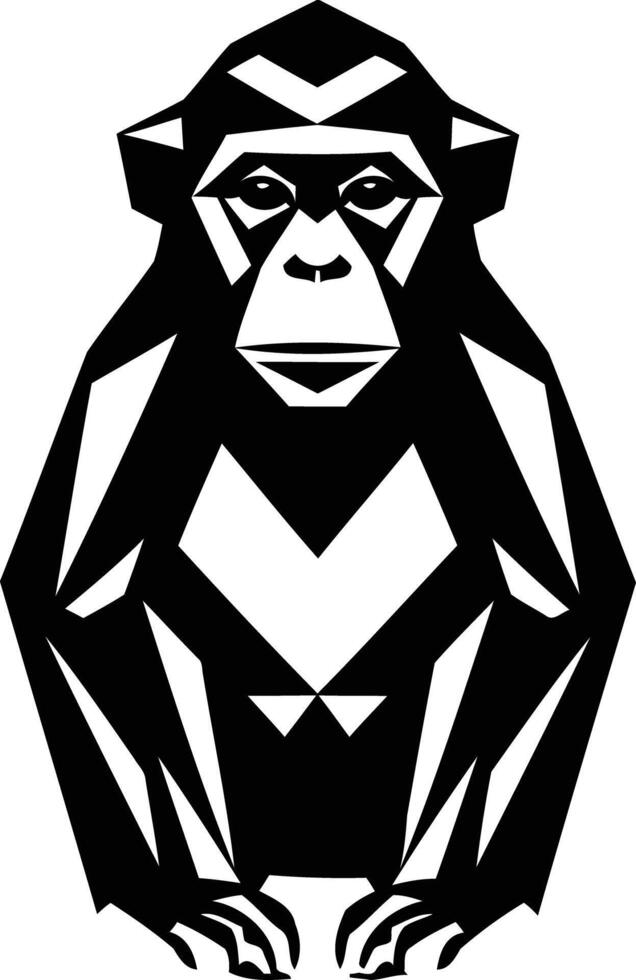Geometric black and white illustration of a monkey, perfect for tattoos, posters, or designs vector